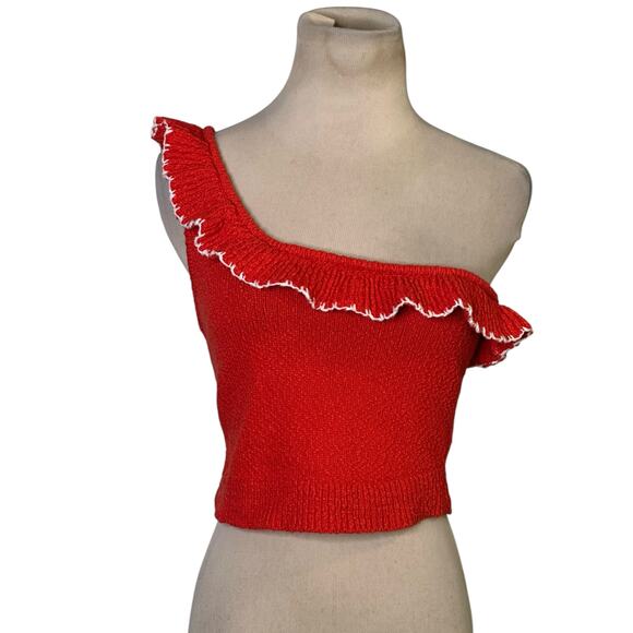 Urban Outfitters Orange Molly Ruffle One Shoulder Crop top Size Small - Picture 12 of 16